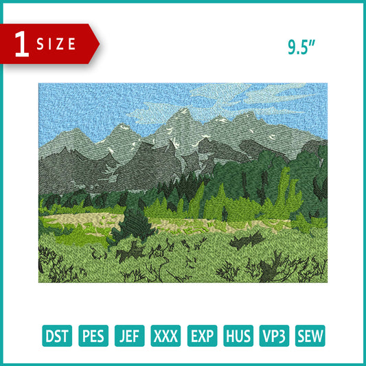 View of Mountain  Embroidery Design Files - 3 Size's