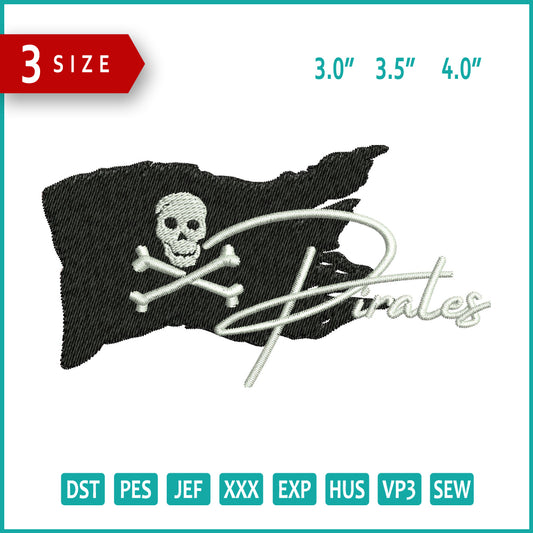 Pirates Flag Embroidery Files - 3 Size's