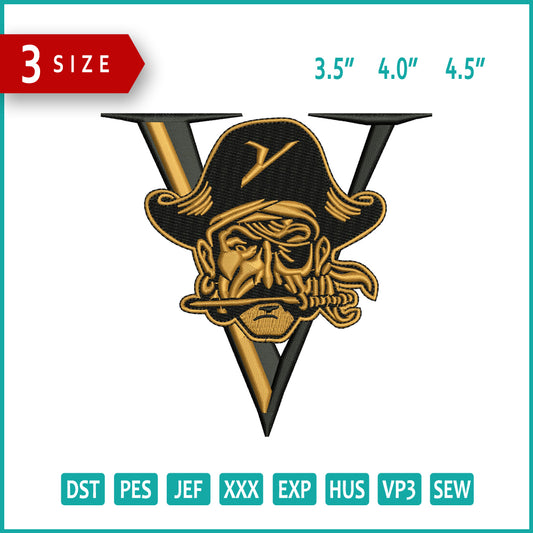 Pirate V Embroidery Files - 3 Size's