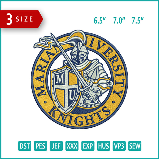 Marian University Knights Embroidery Files - 3 Size's