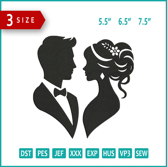 Wedding Couple Embroidery Files - 3 Size's