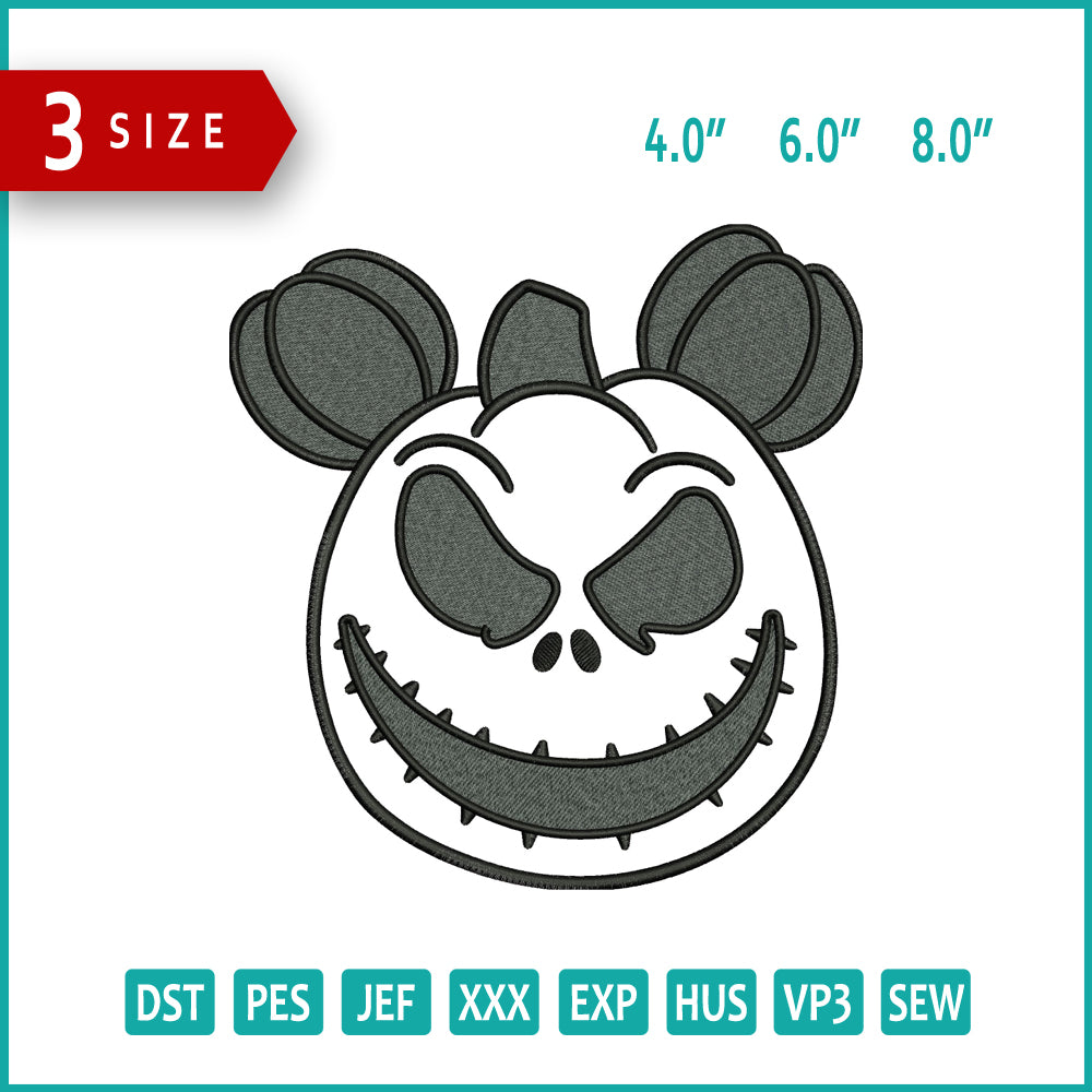 Archivos de bordado de calabaza de Mickey Mouse para Halloween (3 tamaños)
