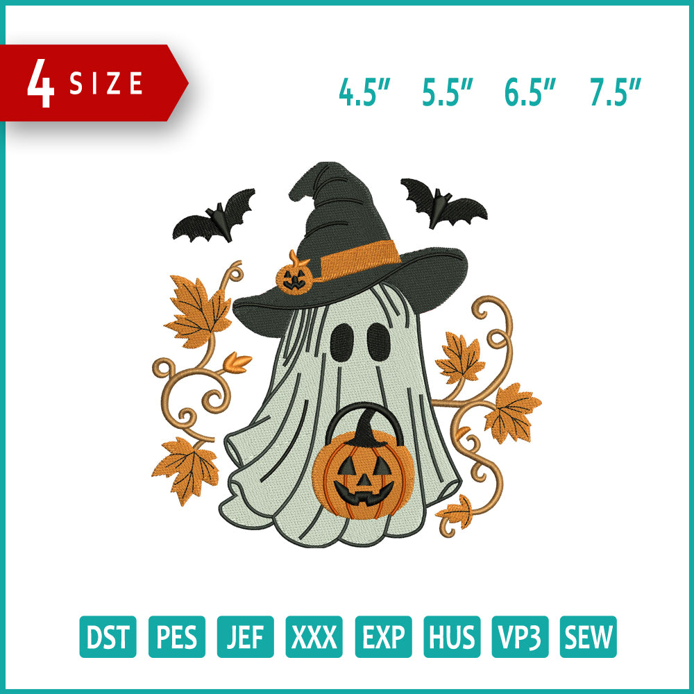 Halloween Ghost Pumpkin  Embroidery Design Files - 4 Size's