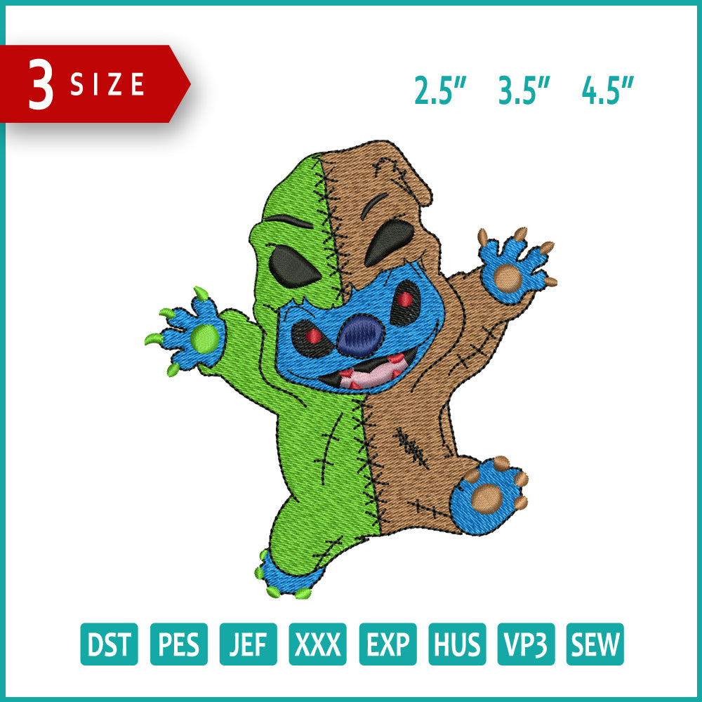 Stitch Boogeyman v2 Embroidery Design Files - 3 Size's