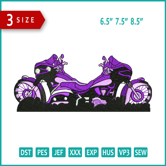 Purple Motorbike Embroidery Design Files - 3 Size's