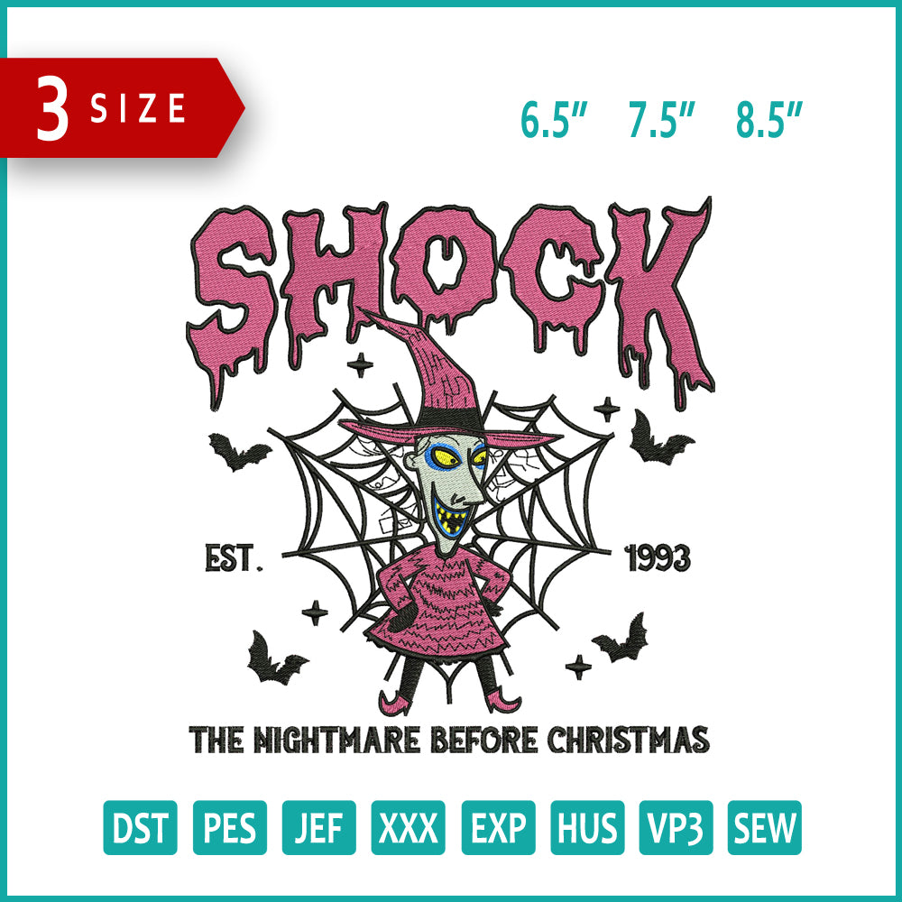 Shock Halloween Embroidery Design Files - 3 Size's