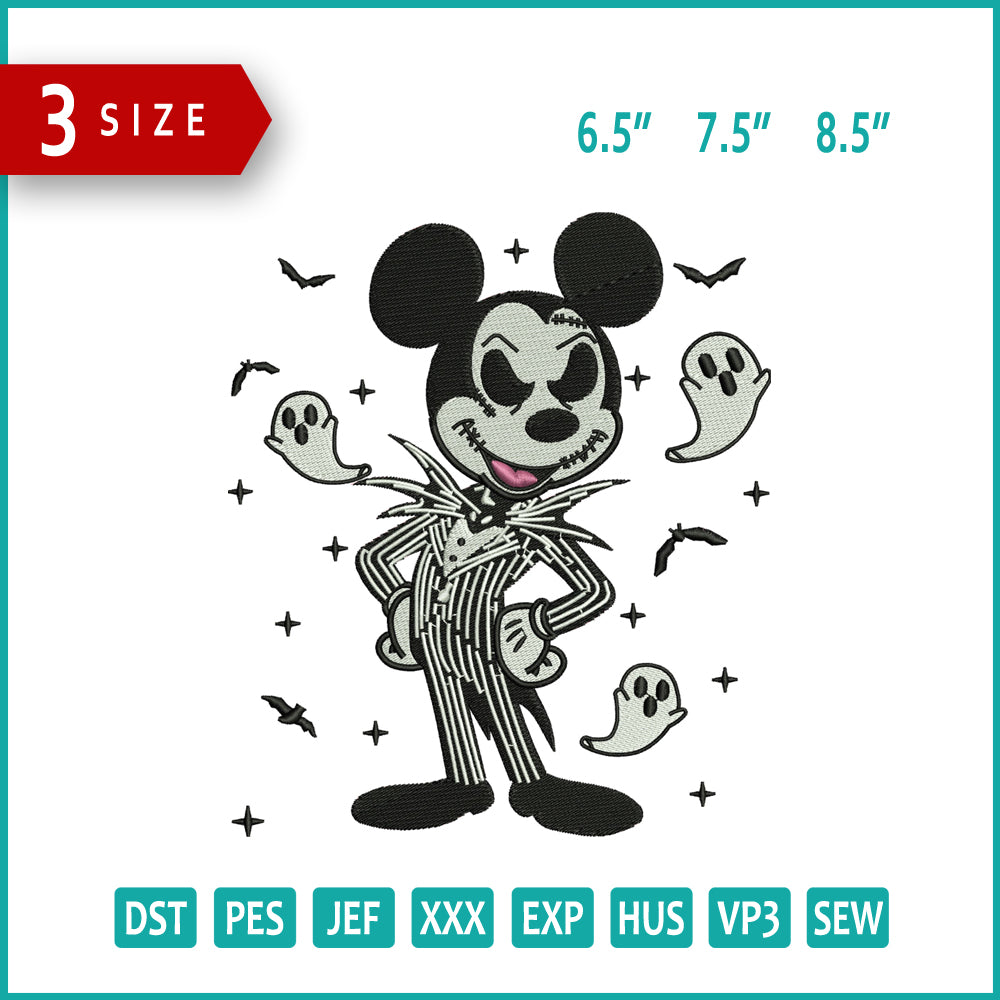 Mickey Mouse Jack Skellington Embroidery Design Files - 3 Size's