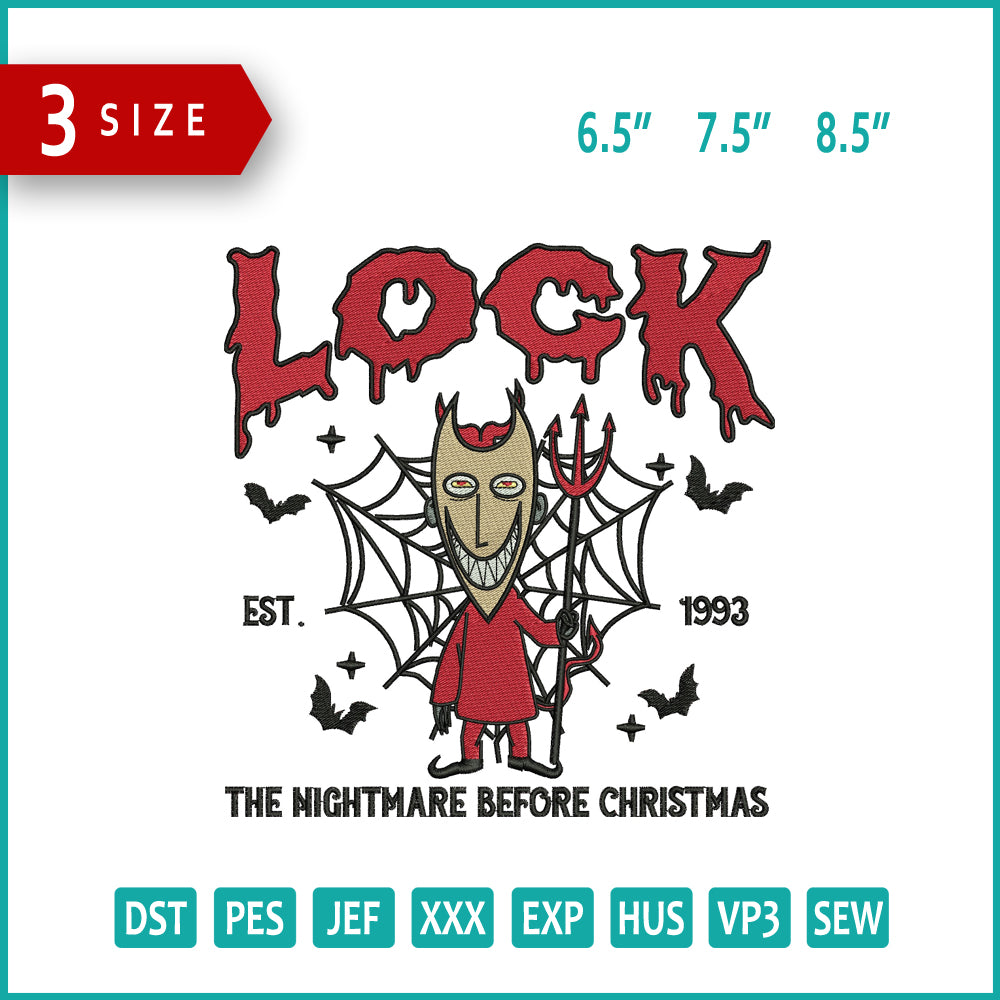 Lock The Nightmare Embroidery Design Files - 3 Size's