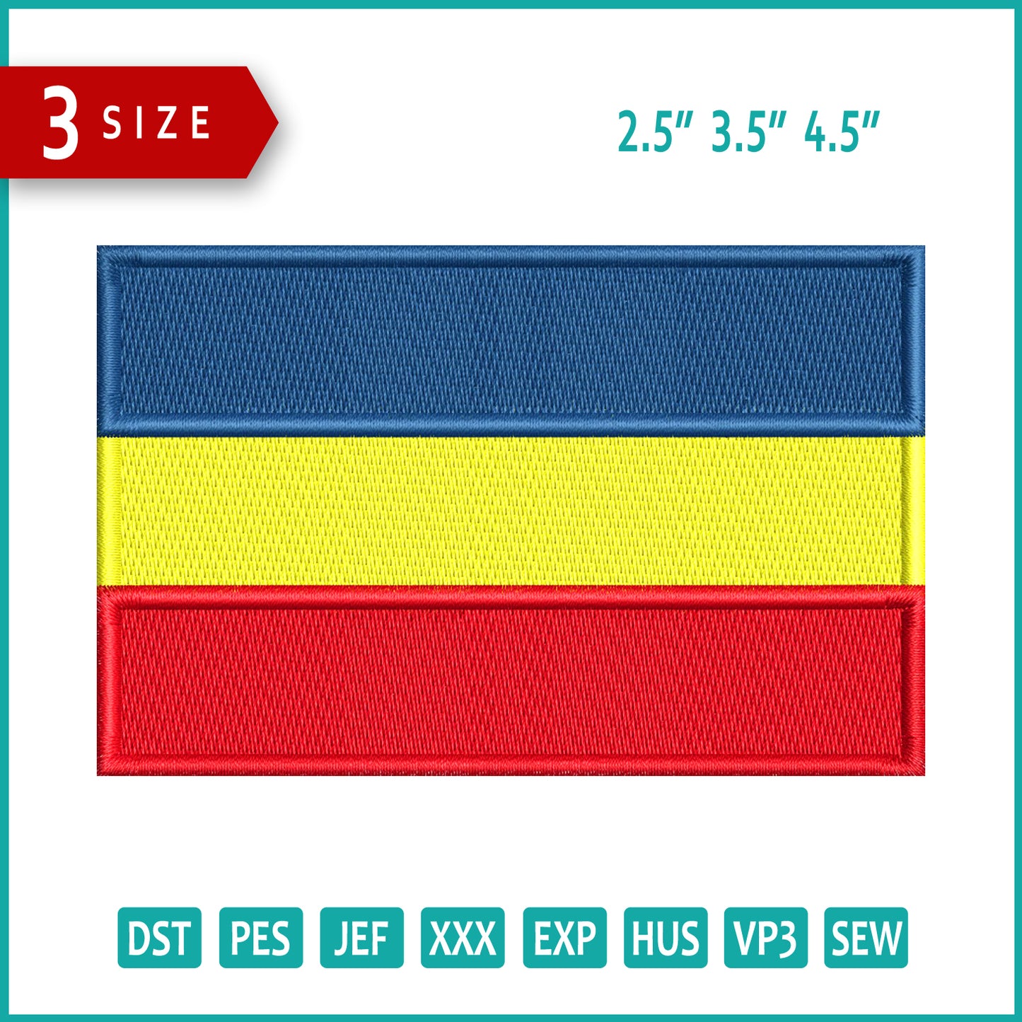 Romania Flag Embroidery Design Files - 3 Size's