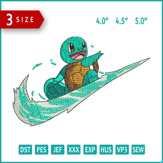 Squirtle Swoosh Embroidery Files - 3 Size's