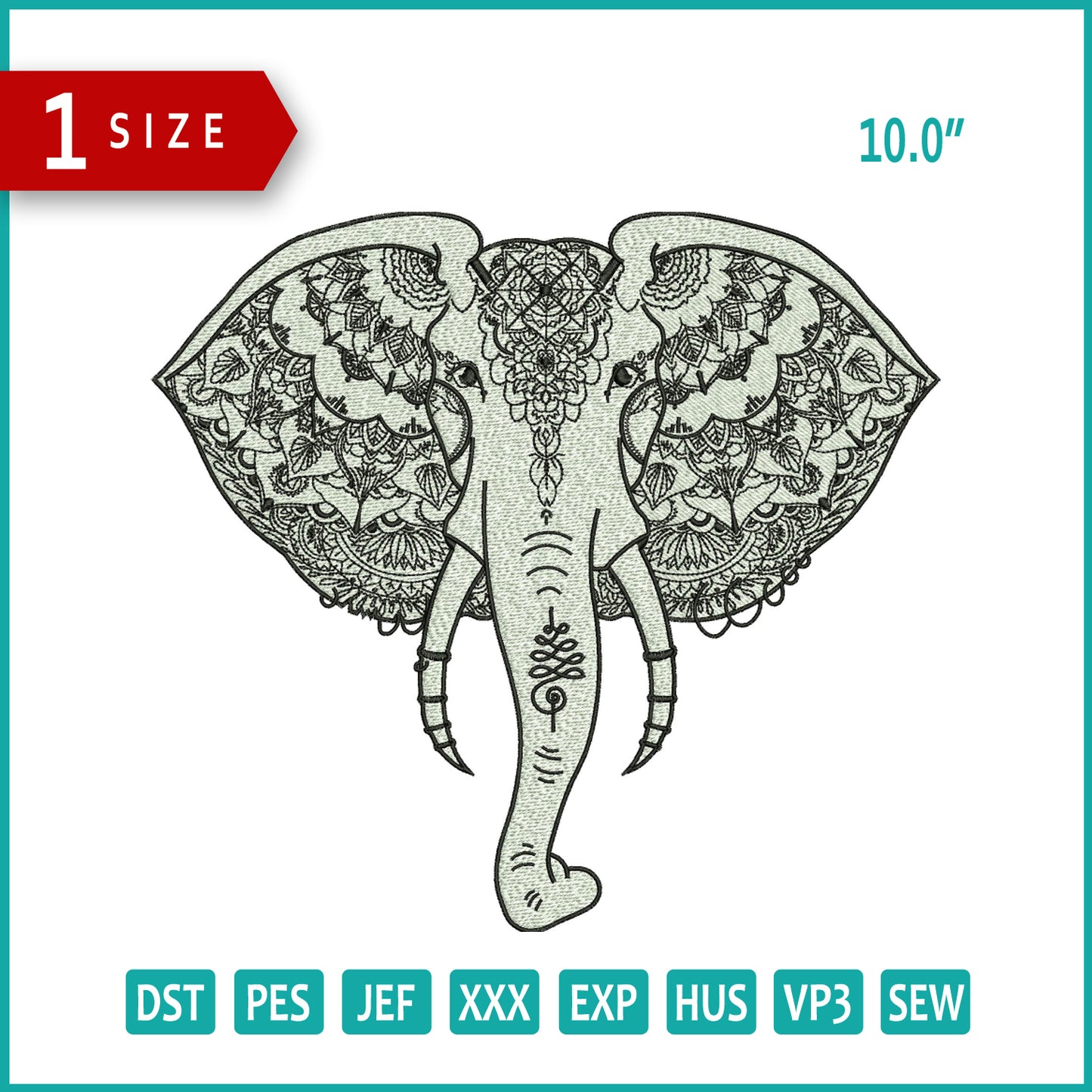 Mandala Elephant Embroidery Design Files - 1 Size