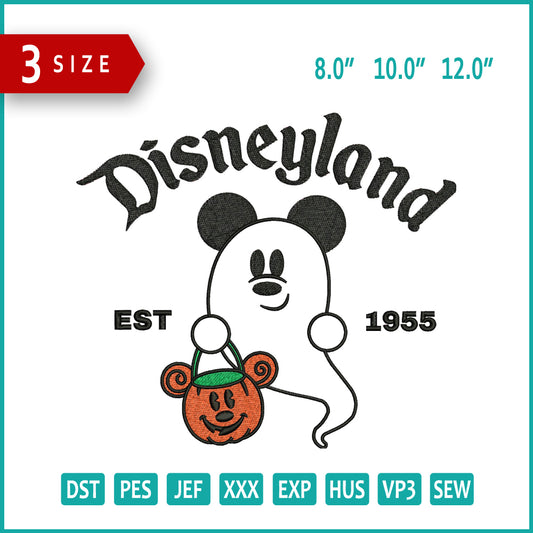 Disneyland Mickey Boo est 1955 Embroidery Files - 3 Size's