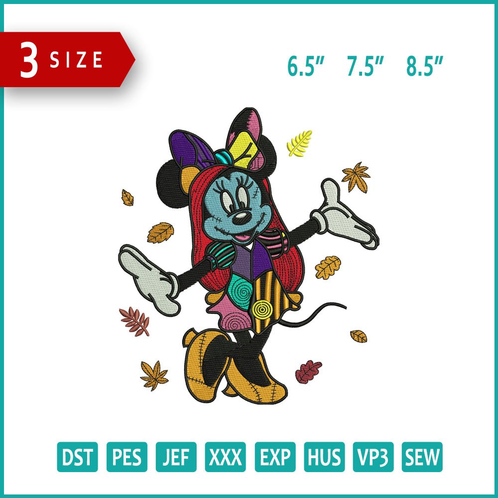 Minnie Mouse Sally Skellington Embroidery Design Files - 3 Size's
