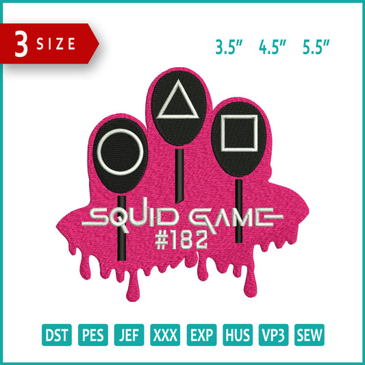 Squid Game 182 Embroidery Design Files - 3 Size's