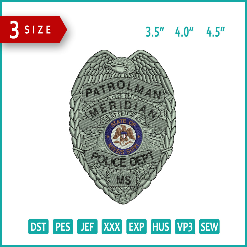 Police Badge v3 Embroidery Files - 3 Size's