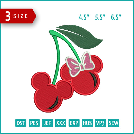Mickey Mouse Cherries Embroidery Files - 3 Size's