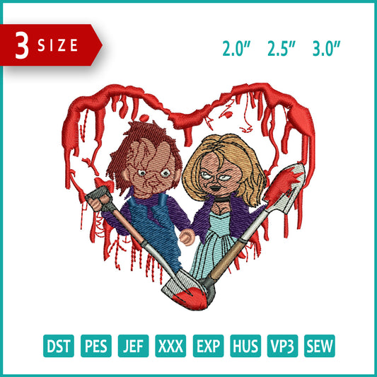 Archivos de bordado de Chucky y Tiffany - 3 tamaños