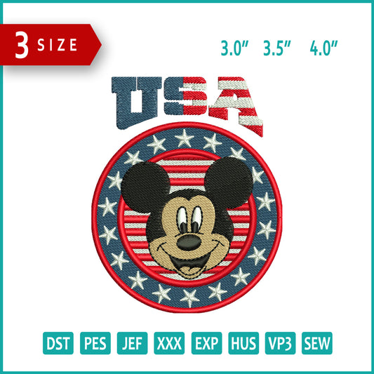 USA Mickey Mouse Embroidery Files - 3 Size's