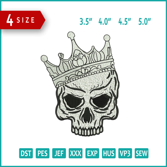King Skull Logo Embroidery Design Files - 4 Size's