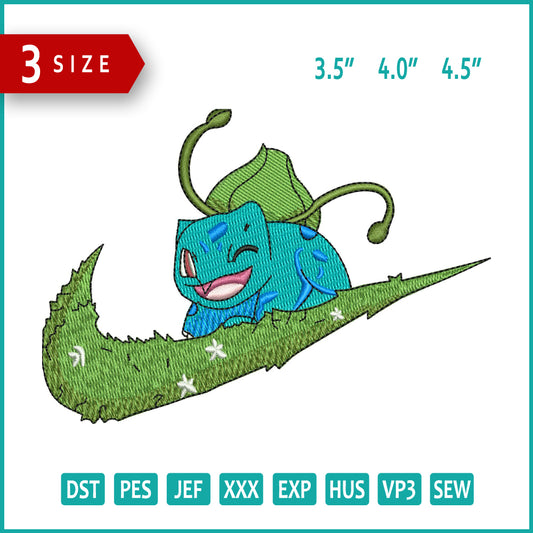 Bulbasaur Swoosh Embroidery Files - 3 Size's