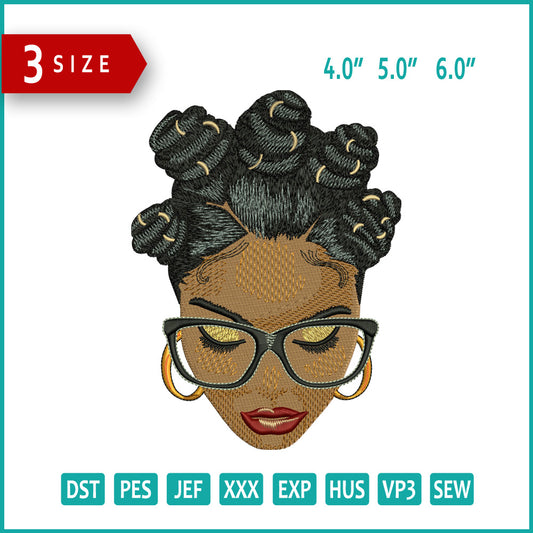 Black Girl Face v2 Embroidery Design Files - 3 Size's
