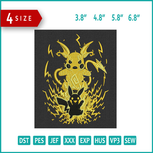Pikachu Thunder Embroidery Design Files - 4 Size's