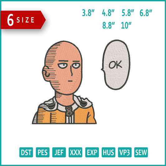 Saitama Embroidery Design Files - 6 Size's