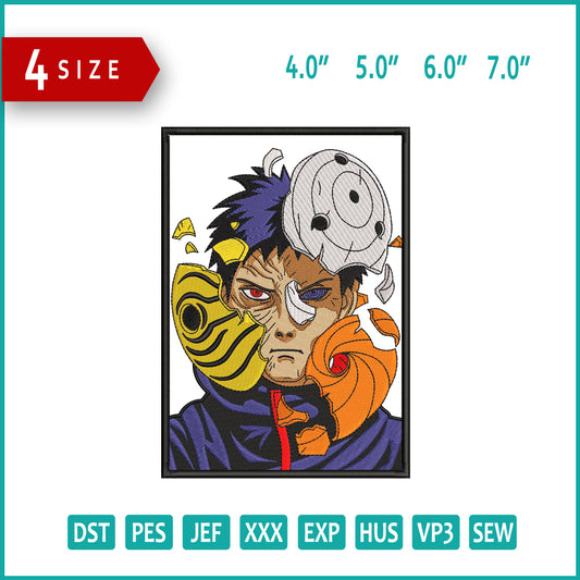 Obito Uchiha v5 Embroidery Design Files - 4 Size's