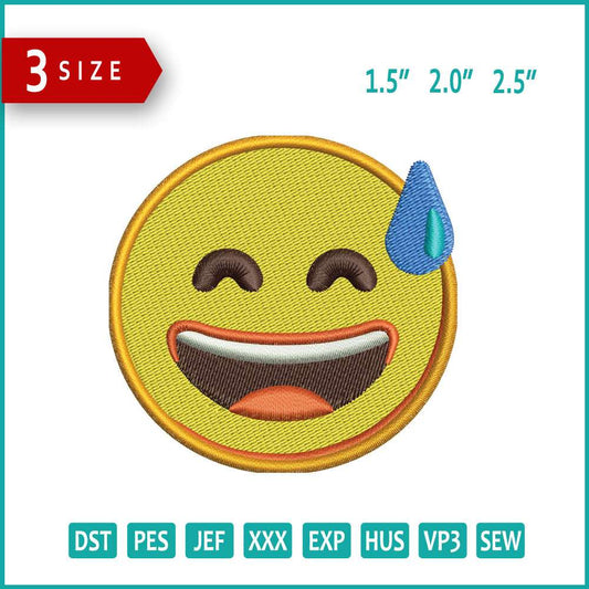 Grinning Face with Sweat Emoji Embroidery Design Files - 3 Size's