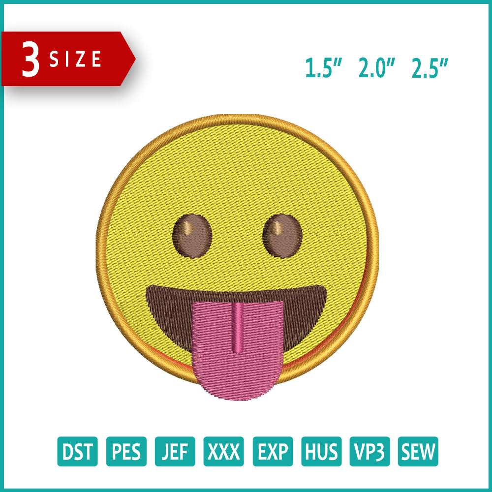 Face with Tongue Emoji Embroidery Design Files - 3 Size's