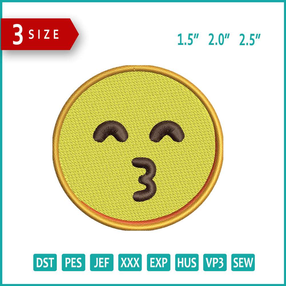 Kissing Face with Smiling Eyes Emoji Embroidery Design Files - 3 Size's