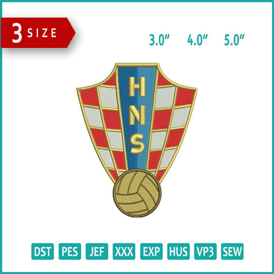 Croatian Football Federation Logo Embroidery Design Files - 3 Size's