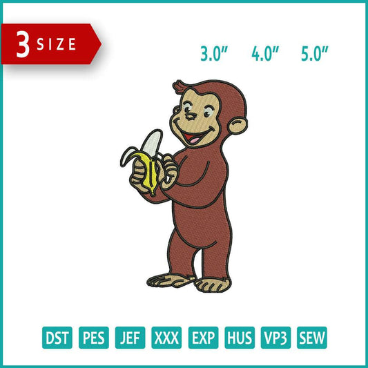 Curious George Embroidery Design Files - 3 Size's