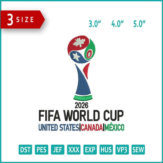 Fifa World Cup 2026 Logo Embroidery Design Files - 3 Size's