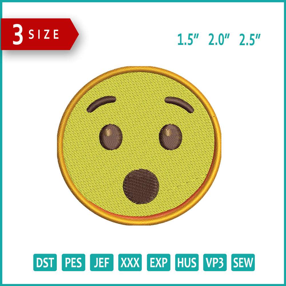 Hushed Face Emoji Embroidery Design Files - 3 Size's