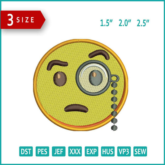 Face with Monocle  Emoji Embroidery Design Files - 3 Size's
