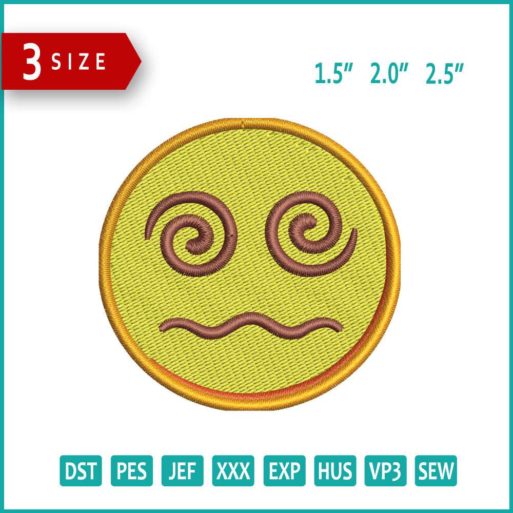 Face with Spiral Eyes Emoji Embroidery Design Files - 3 Size's