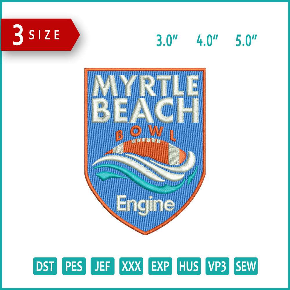 Myrtle Beach Bowl Engine Logo Embroidery Design Files - 3 Size's
