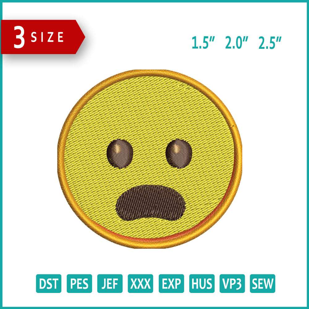 Frowning Face with Open Mouth Emoji Embroidery Design Files - 3 Size's