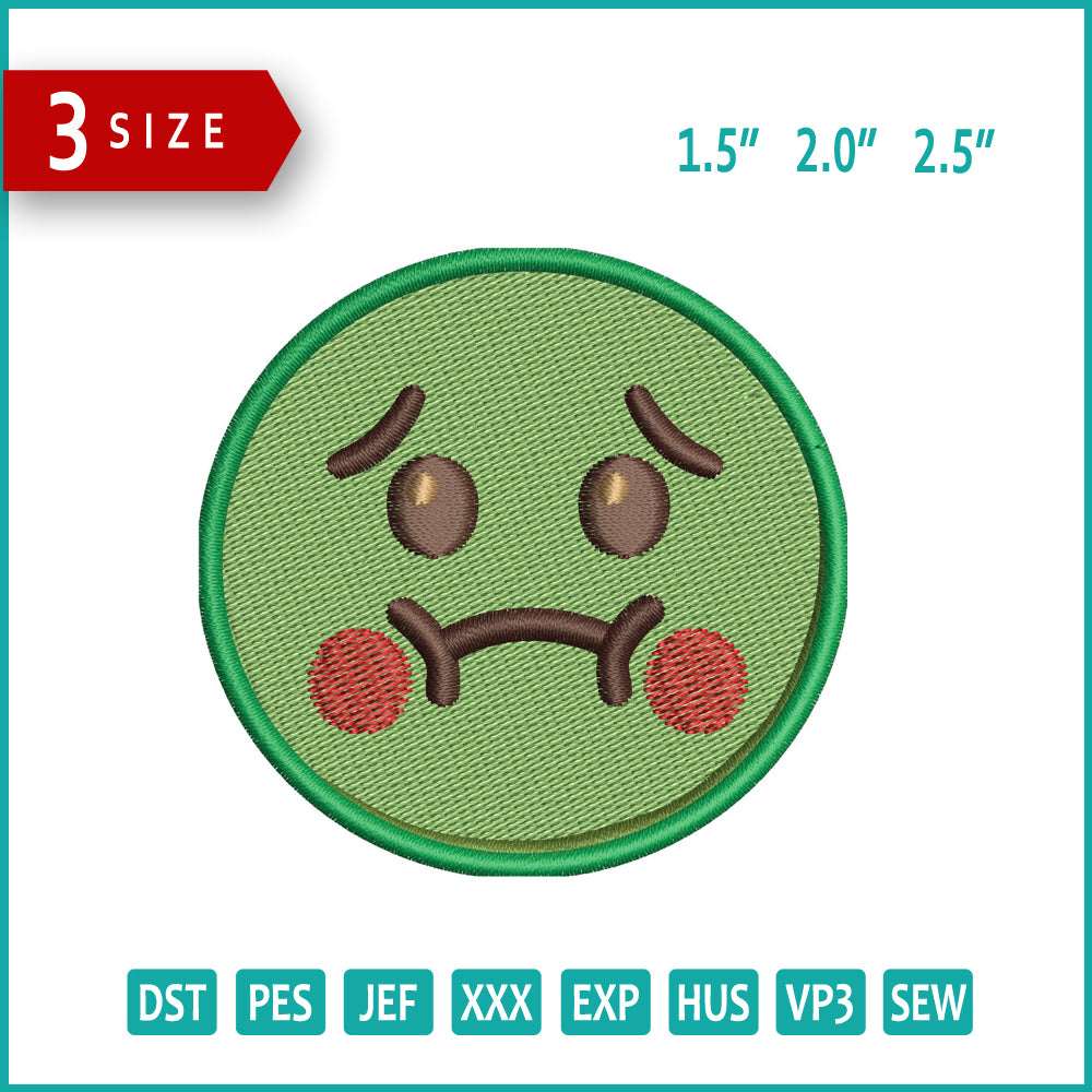 Nauseated Face Emoji Embroidery Design Files - 3 Size's