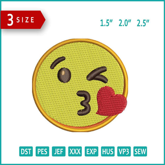Face Blowing a Kiss Emoji Embroidery Design Files - 3 Size's