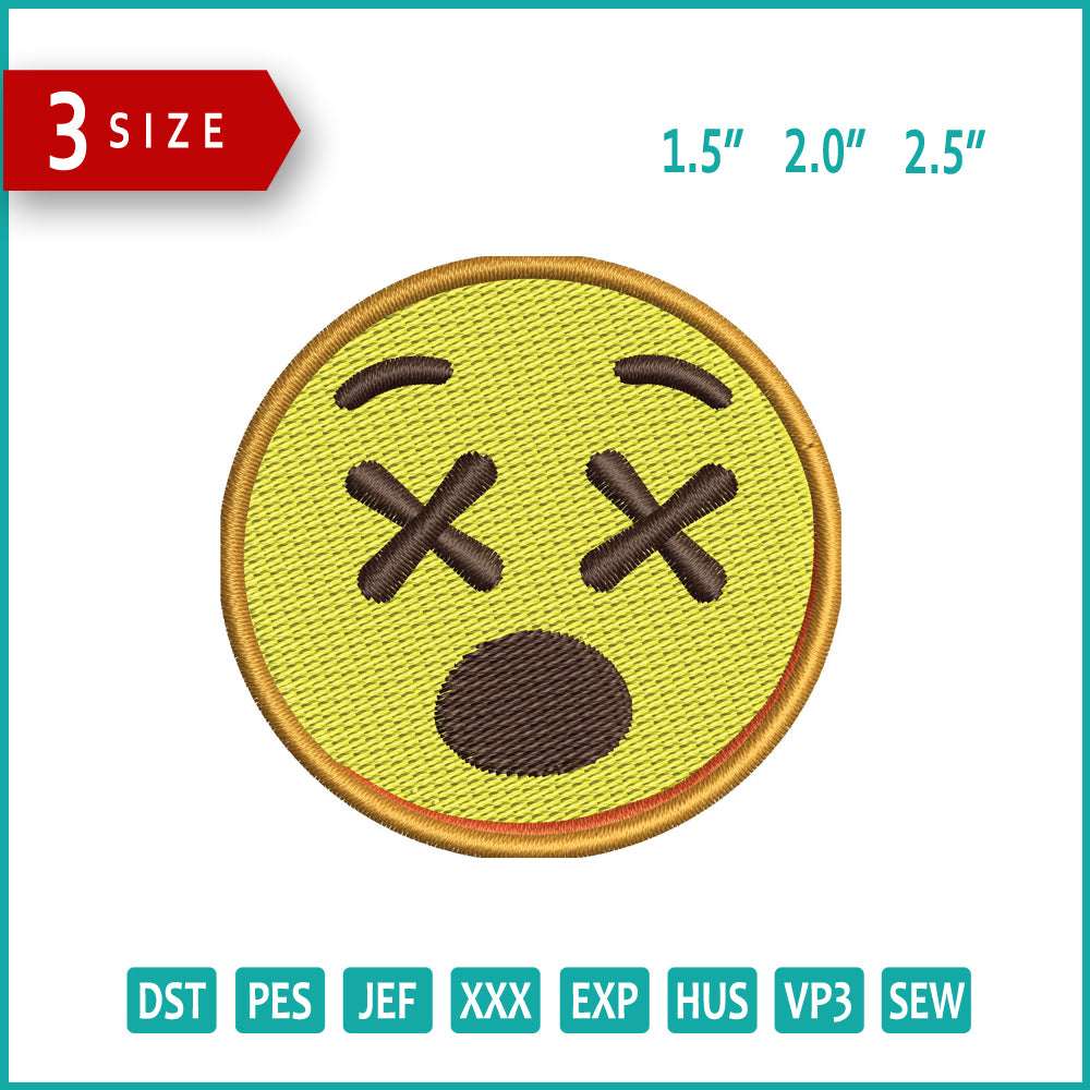 Dizzy Face Emoji Embroidery Design Files - 3 Size's