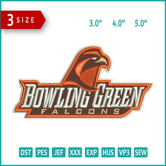 Bowling Green Falcons Logo Embroidery Design Files - 3 Size's