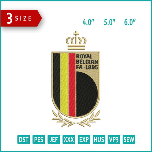 Royal Belgian Football Logo Embroidery Design Files - 3 Size's