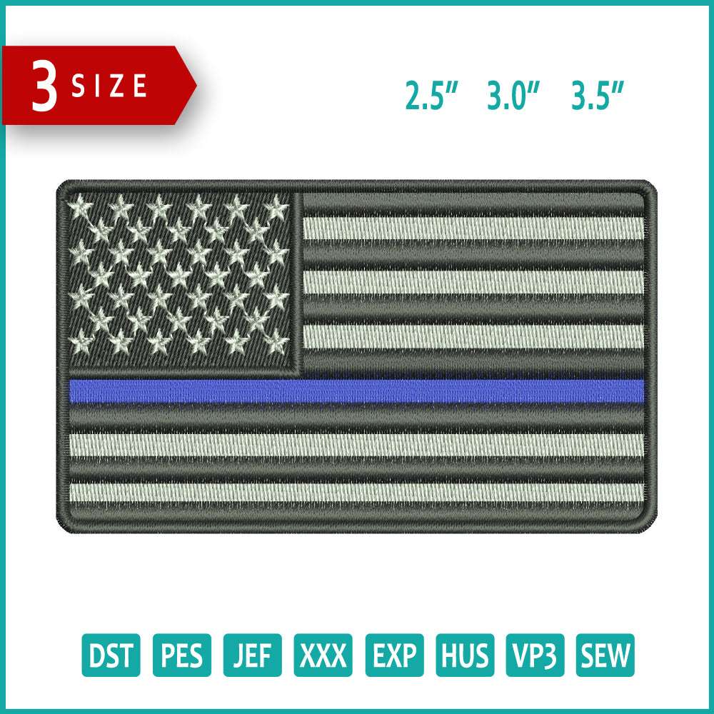 Black United States USA Flag v2 Embroidery Design Files - 3 Size's