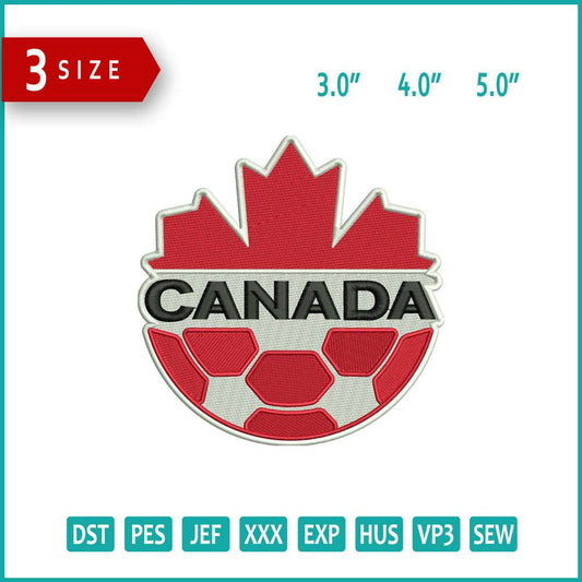 Canada Soccer Football Logo Embroidery Design Files - 3 Size's