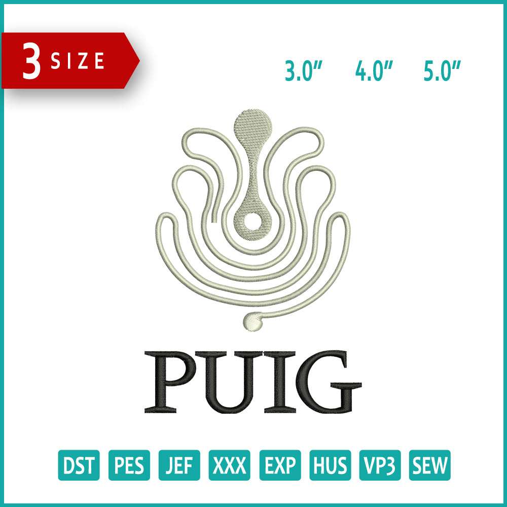 PUIG Logo Embroidery Design Files - 3 Size's