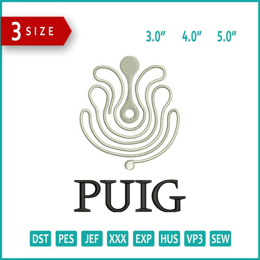 PUIG Logo Embroidery Design Files - 3 Size's