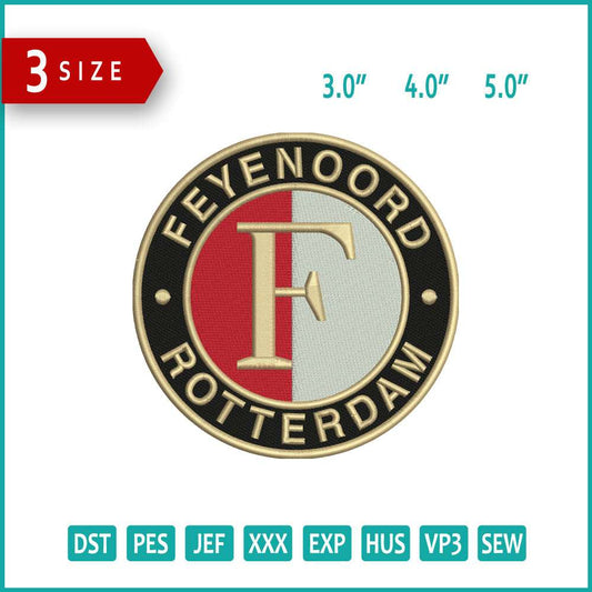 Feyenoord Rotterdam Football Logo Embroidery Design Files - 3 Size's