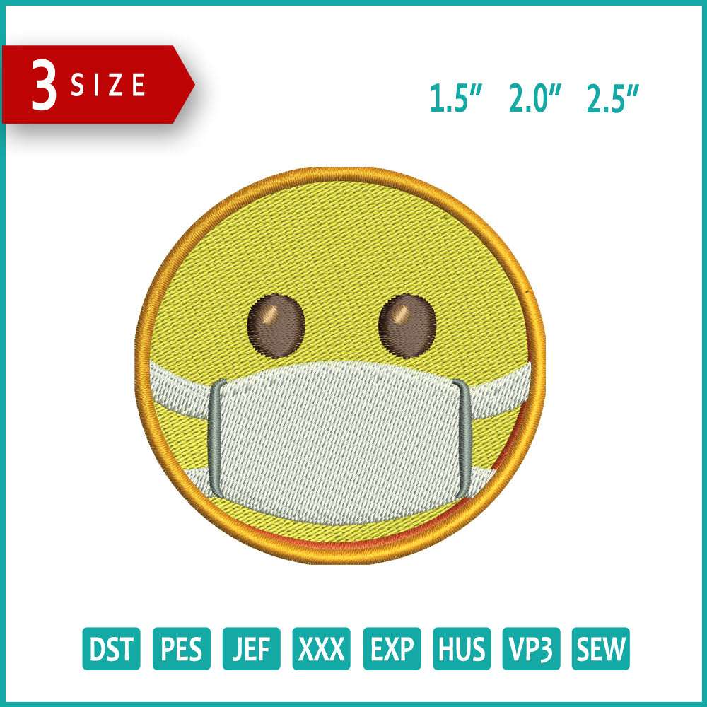 Face with Medical Mask Emoji Embroidery Design Files - 3 Size's
